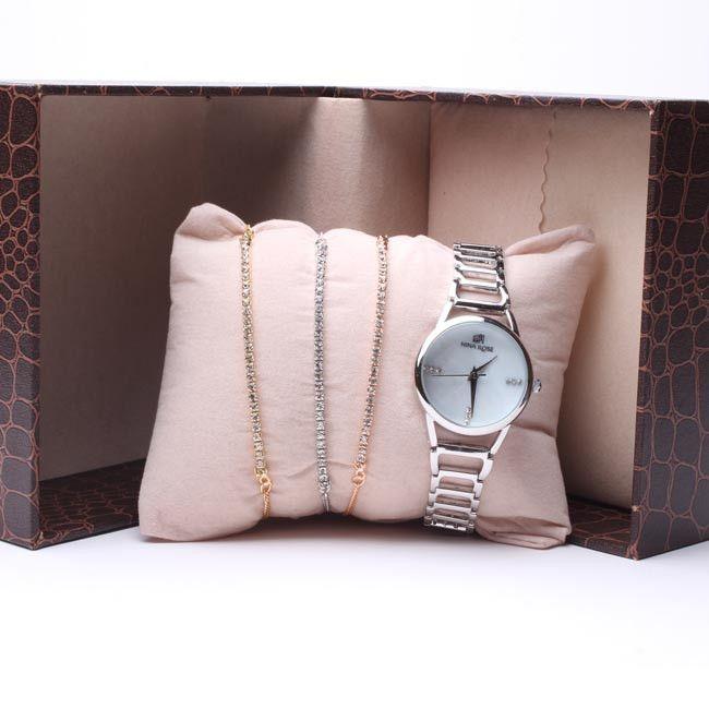 طقم ساعه واساور كريستاليه اطقم ساعات متوفر 2 لون فضي