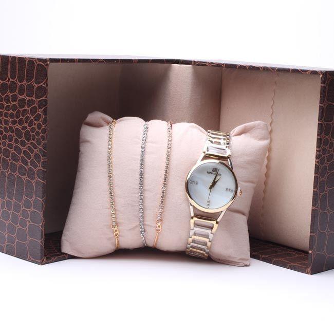 طقم ساعه واساور كريستاليه اطقم ساعات متوفر 2 لون ذهبي فضي