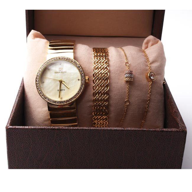 طقم ساعه واساور ناعمه ذهبي اطقم ساعات متوفر 1 لون