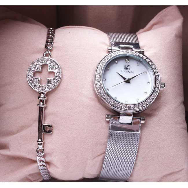 طقم ساعه واسواره تيفاني اطقم ساعات متوفر 2 لون فضي