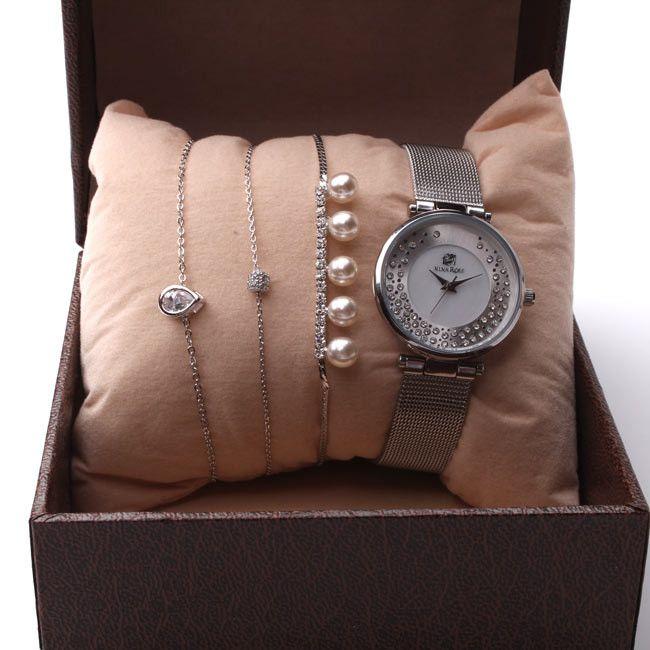 طقم ساعه واساور نواعم اطقم ساعات متوفر 2 لون فضي