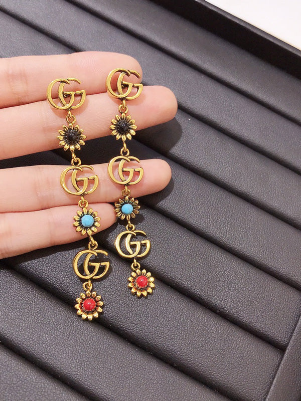 حلق قوتشي طويل حجر طبيعي حلق gucci