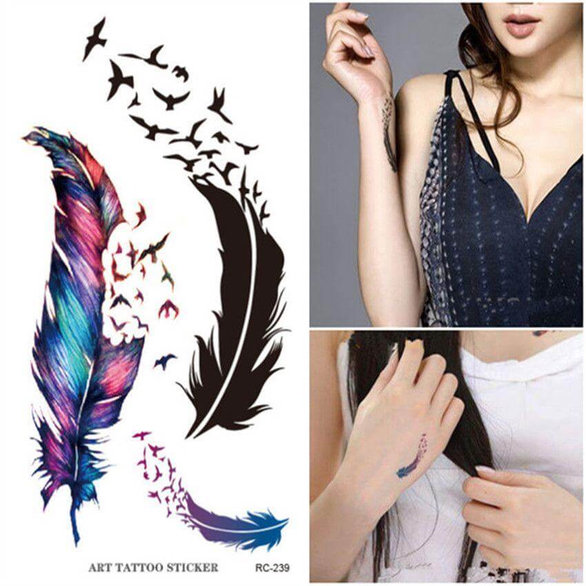 تاتو اوراق شجر وطيور ملون ناعم تاتوو متوفر 1 موديل
