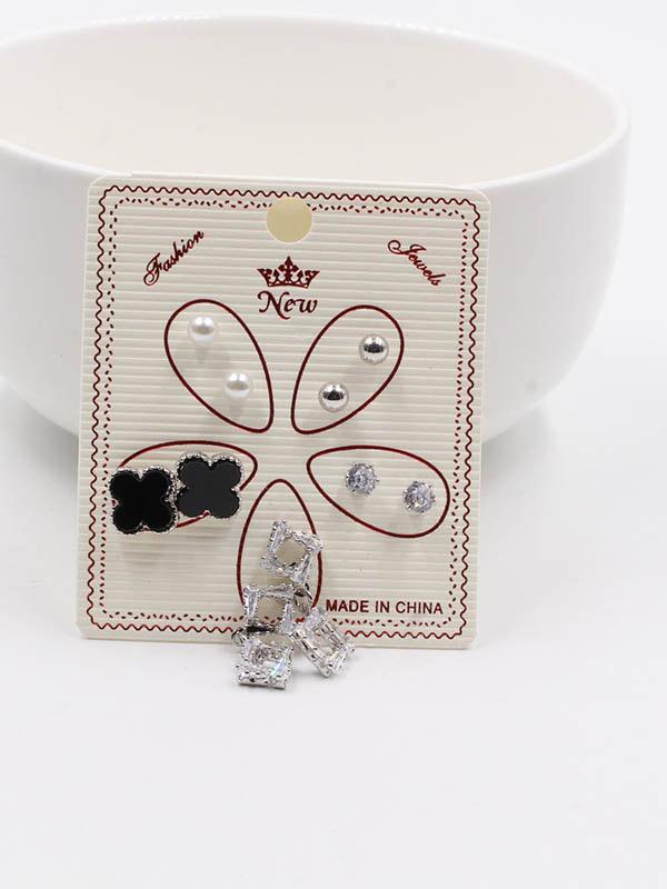 حلق مجموعة وردة وزركون حلق متوفر 2 لون فضي