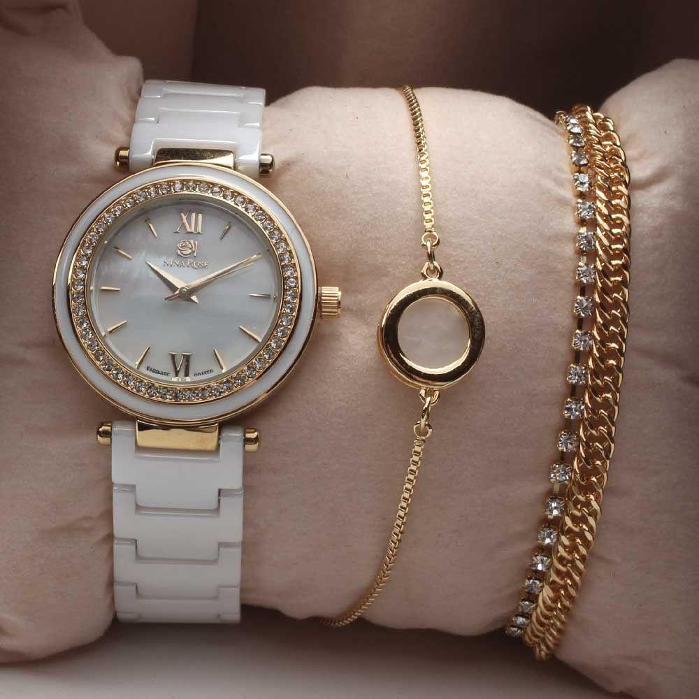 طقم ساعه سيراميك واساور اطقم ساعات متوفر 1 لون ذهبي