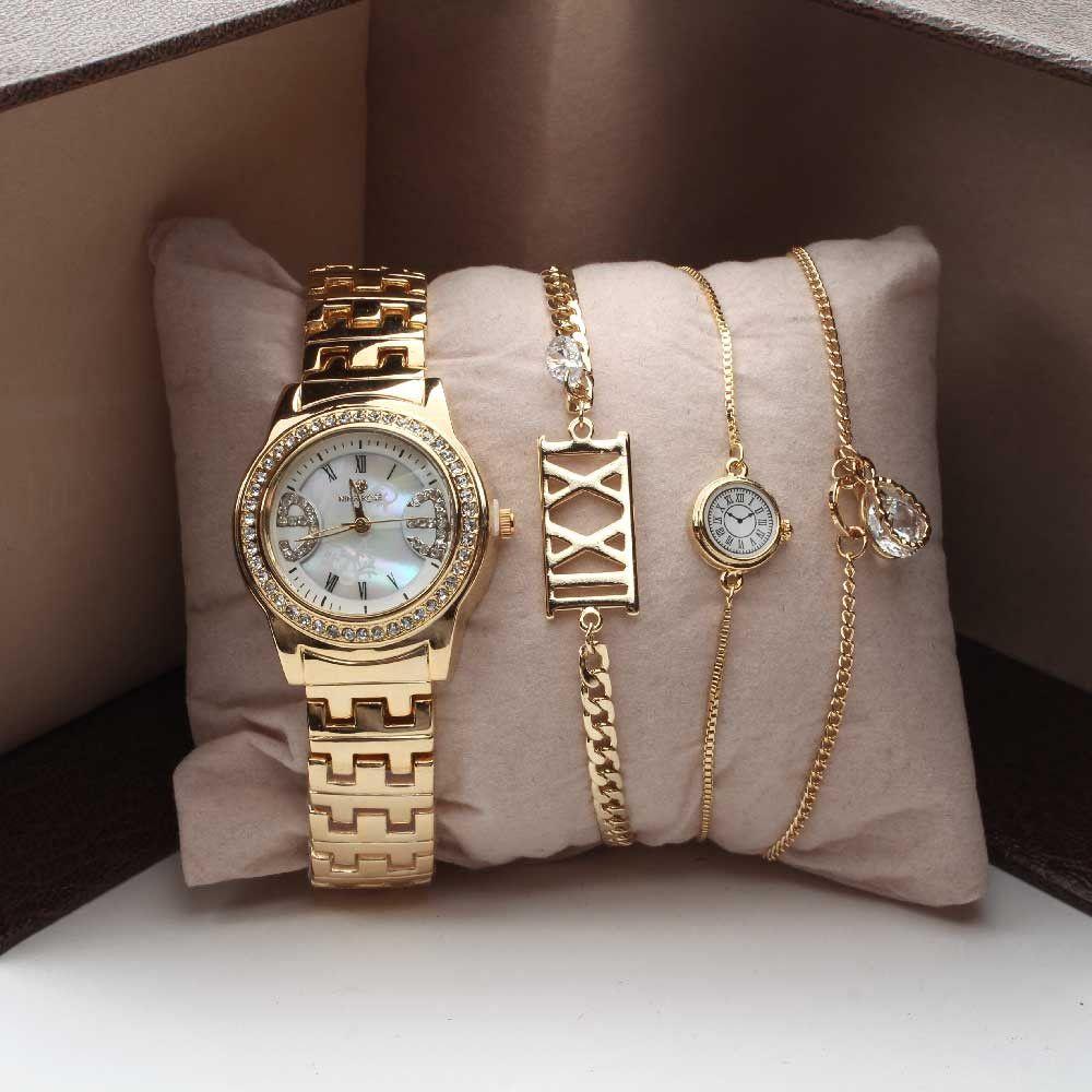 طقم ساعه واساور ناعمه اطقم ساعات متوفر 1 لون ذهبي