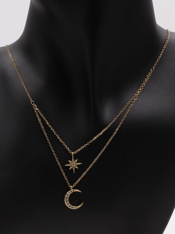 سلسال طبقتين هلال ونجمة سلسال Jewel ذهبي