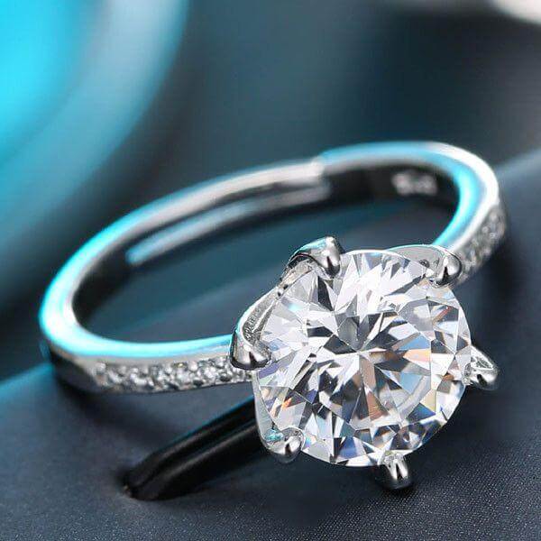 خاتم زركون سوليتير فضي خواتم متوفر 1 لون