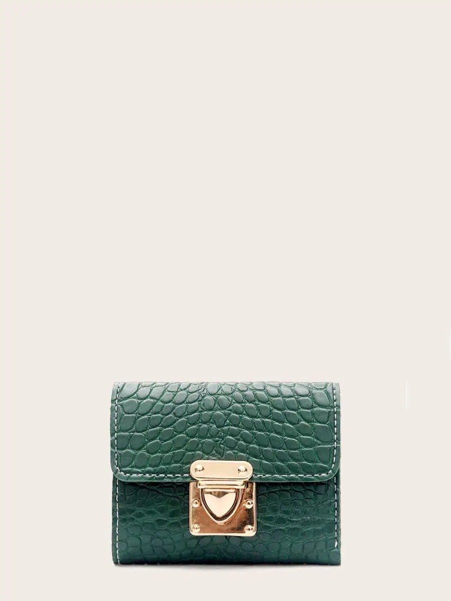 محفظة بقفل ذهبي جلد تمساح اخضر محافظ بوك