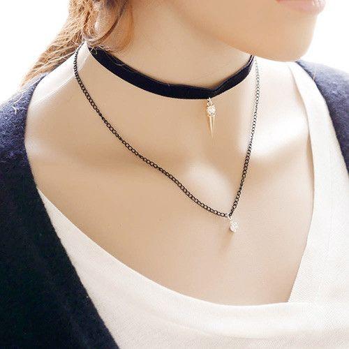 عقد دورين من القماش الاسود سلسال متوفر 1 لون