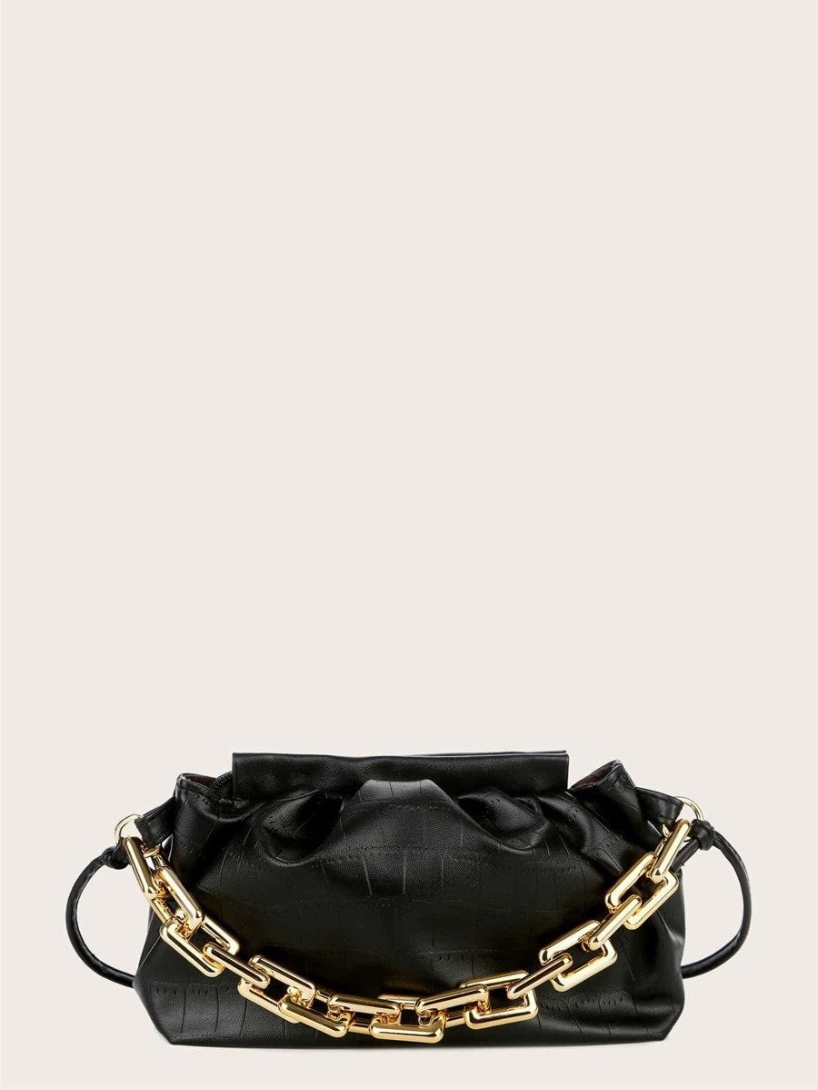 شنطة ستيشد صغيره بحزام ذهبي شنط وحقائب شنط اسود