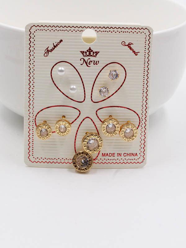 حلق مجموعة مدور زركون حلق متوفر 2 لون ذهبي