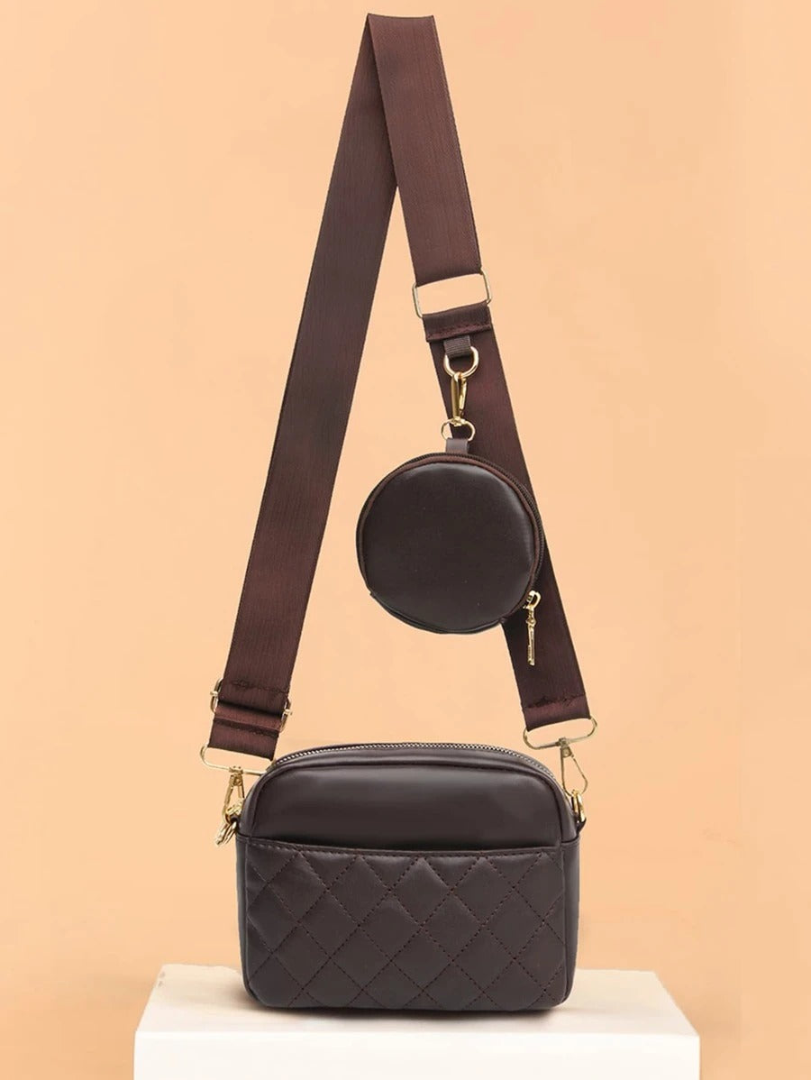 شنطة مبطنة مع محفظة عملة شنط وحقائب شنط بني