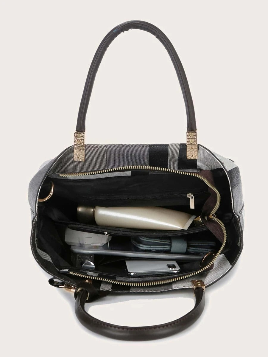 طقم حقيبة كتف كاروهات بني شنط وحقائب شنط