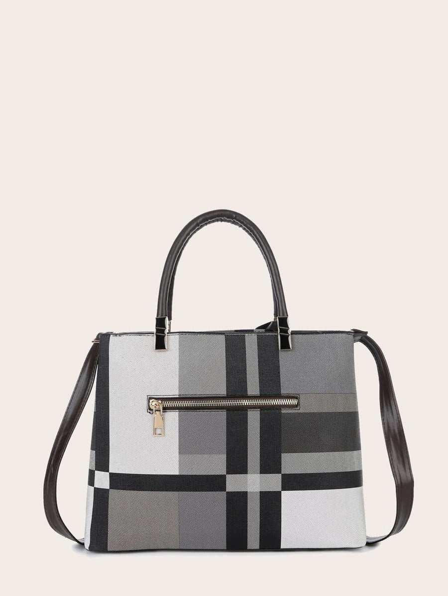 طقم حقيبة كتف كاروهات بني شنط وحقائب شنط