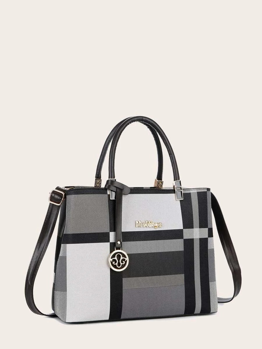 طقم حقيبة كتف كاروهات بني شنط وحقائب شنط