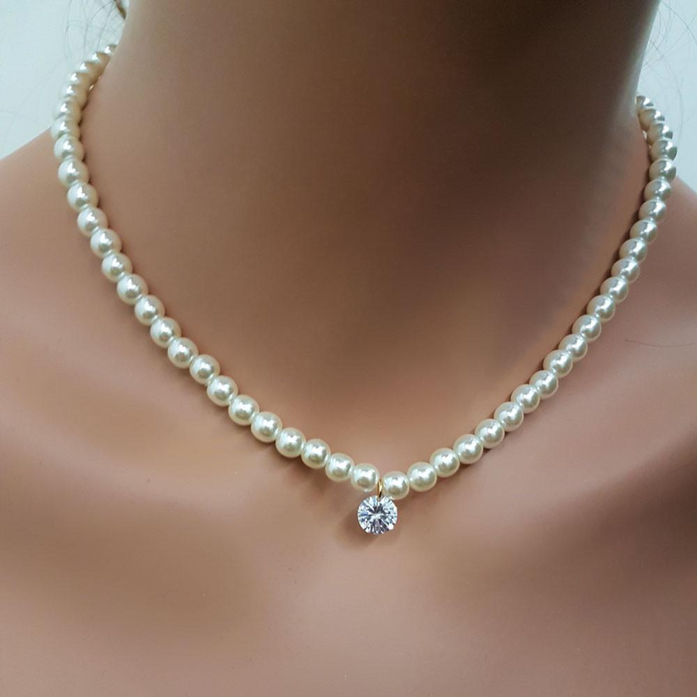 عقد لولو بفص كريستال سلسال متوفر 2 لون