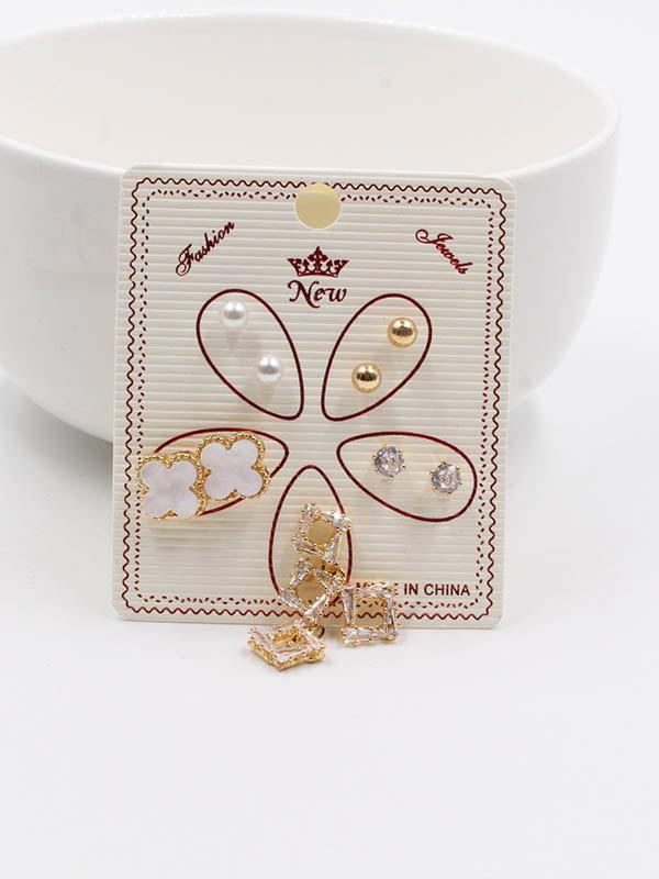 حلق مجموعة وردة وزركون حلق متوفر 2 لون ذهبي