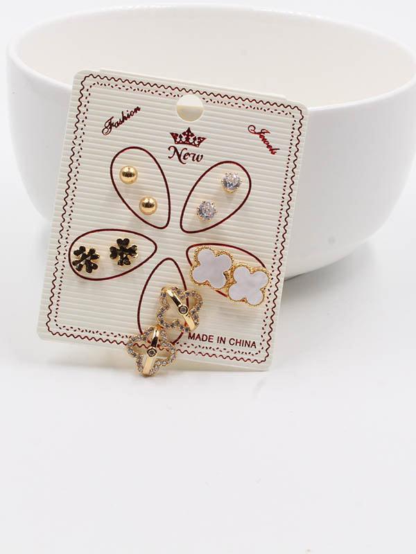 حلق مجموعة ورود زركون حلق متوفر 2 لون ذهبي