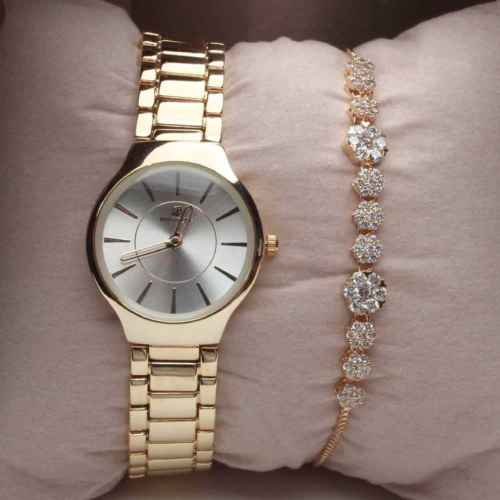 طقم ساعه رسميه واسواره زركون اطقم ساعات متوفر 1 لون ذهبي