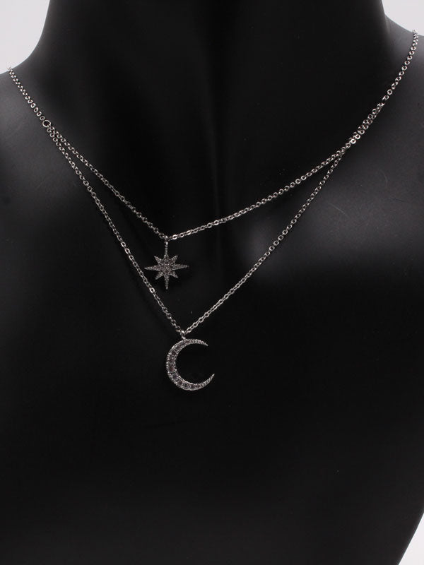 سلسال طبقتين هلال ونجمة سلسال Jewel فضي