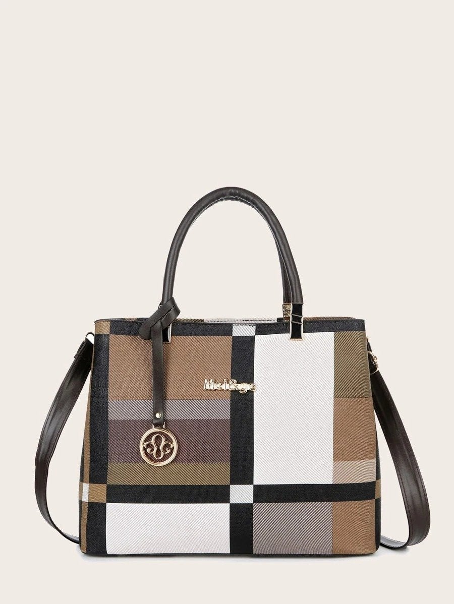 طقم حقيبة كتف كاروهات بني شنط وحقائب شنط