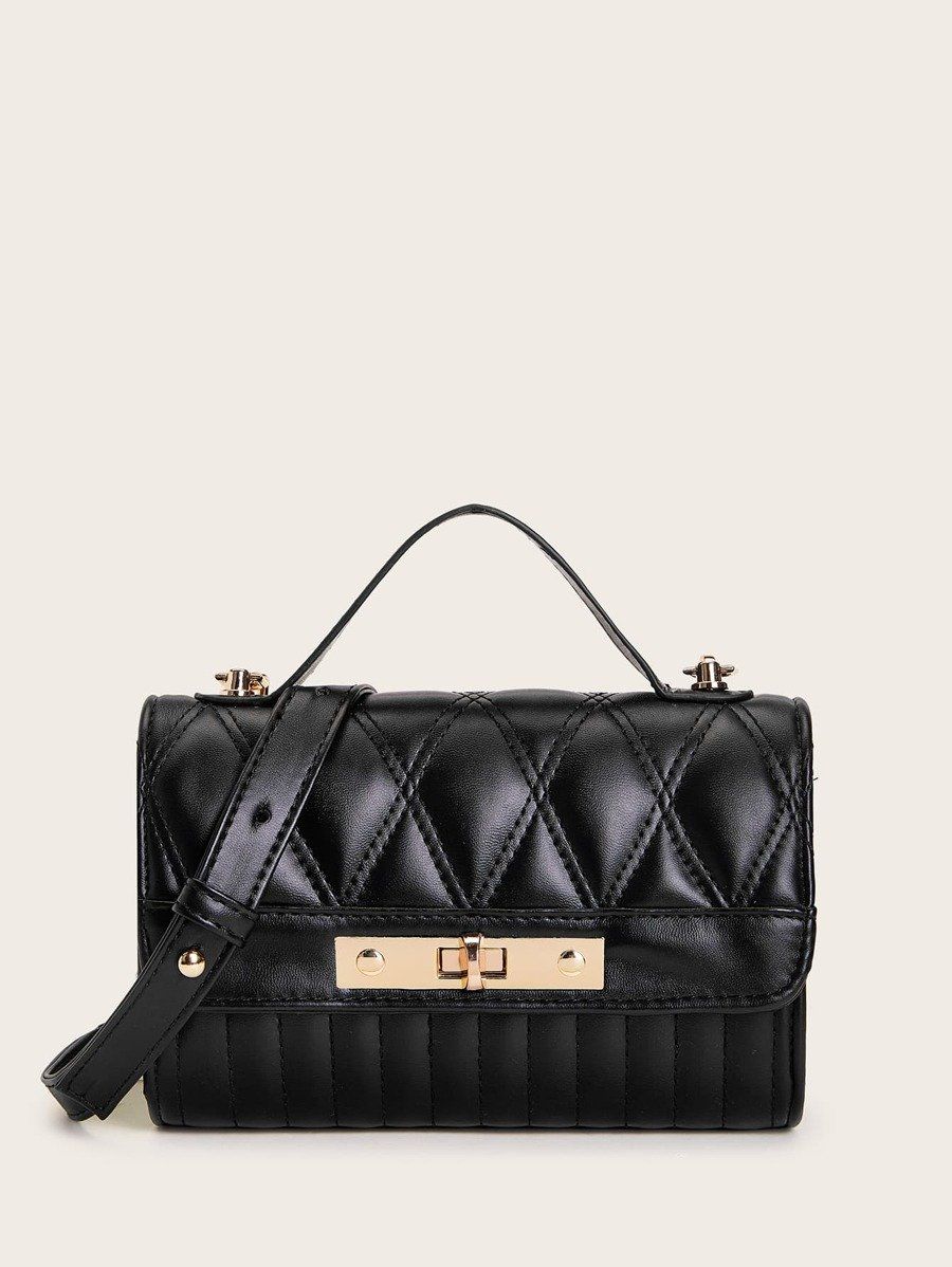 شنطة مبطنه مربعات بقفل ذهبي شنط وحقائب شنط اسود