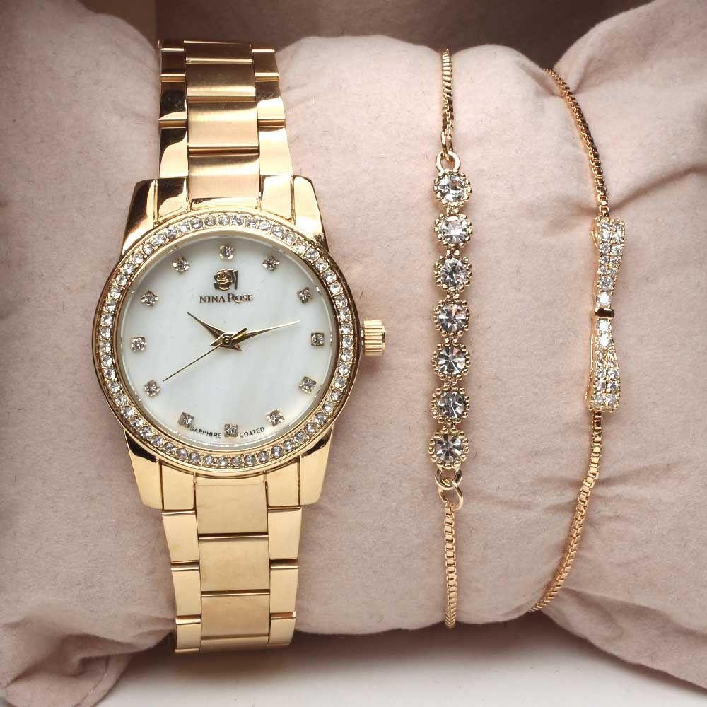 طقم ساعه واساور سحاب اطقم ساعات متوفر 1 لون ذهبي