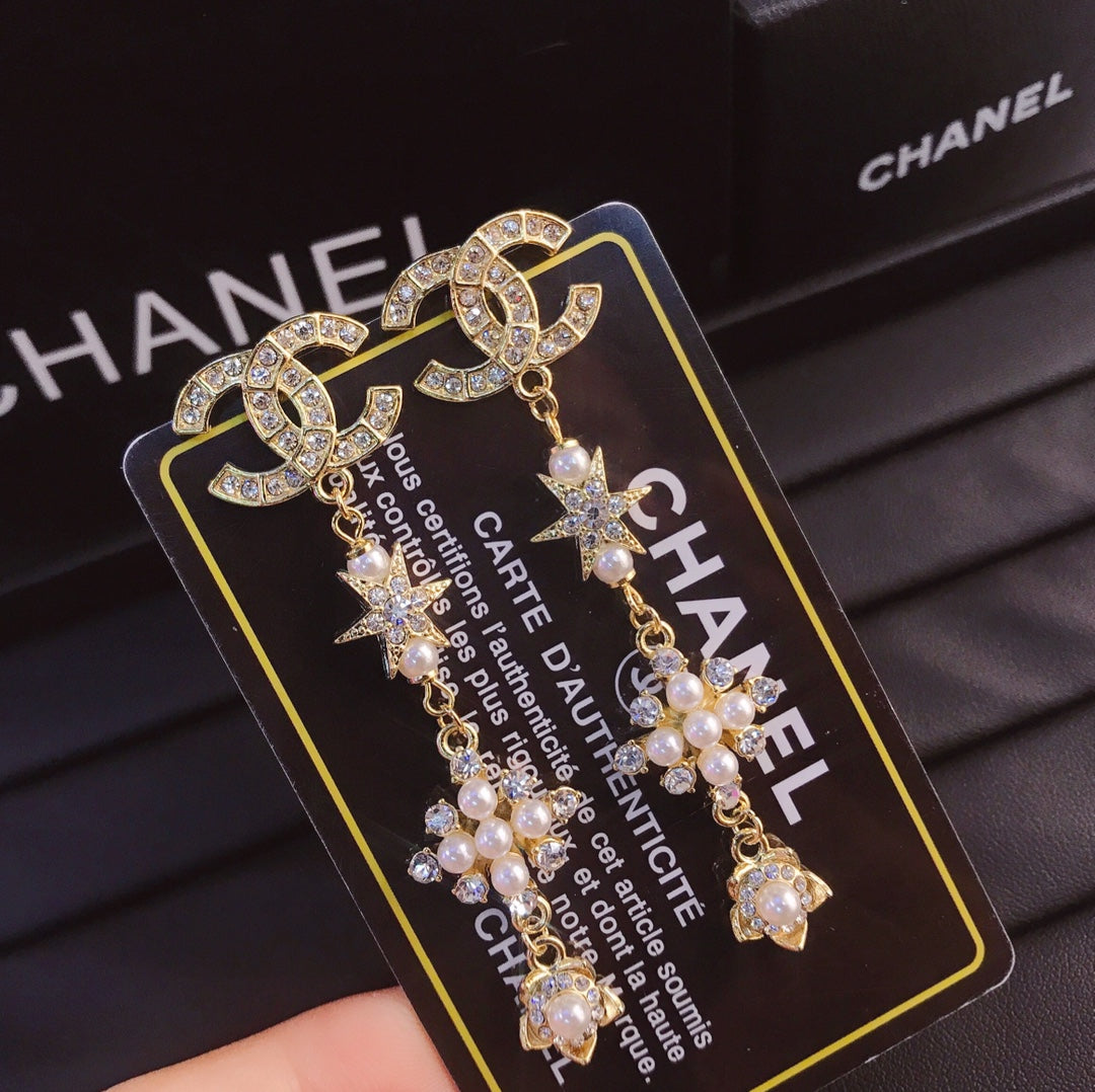 حلق شانيل طويل لوقو بيرل حلق chanel