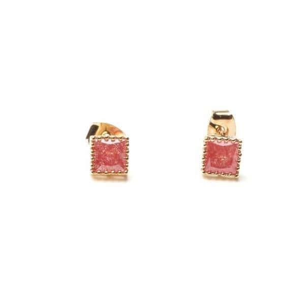 حلق زركون مربع صغير حلق متوفر 7 لون وردي