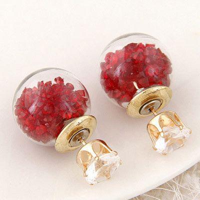 حلق دبل سايد محشو بالكريستال حلق متوفر 12 لون احمر