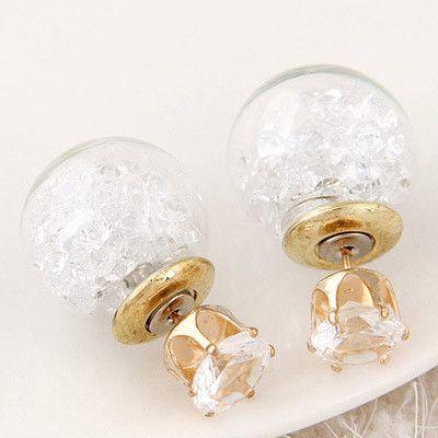 حلق دبل سايد محشو بالكريستال حلق متوفر 12 لون ابيض