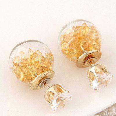 حلق دبل سايد محشو بالكريستال حلق متوفر 12 لون عسلي