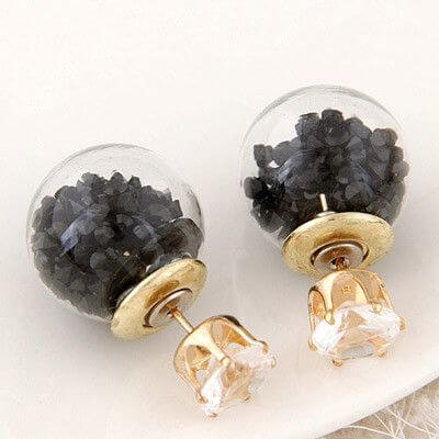 حلق دبل سايد محشو بالكريستال حلق متوفر 12 لون اسود