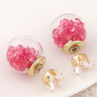 حلق دبل سايد محشو بالكريستال حلق متوفر 12 لون