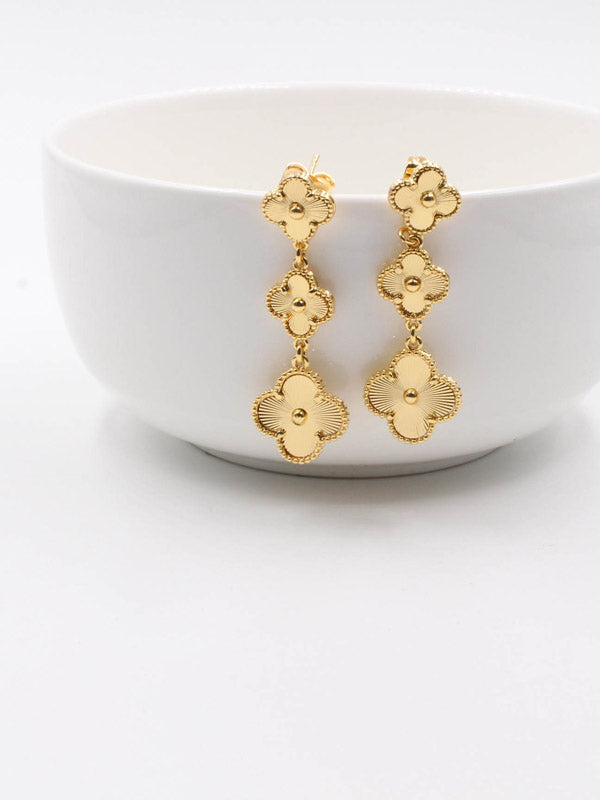 فان كليف حلق وردات طويل صدف طبيعي حلق van cleef ذهبي