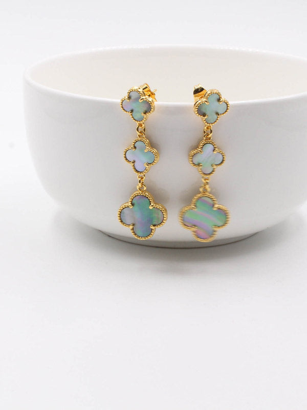 فان كليف حلق وردات طويل صدف طبيعي حلق van cleef رمادي