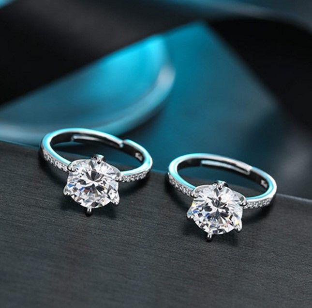 خاتم زركون سوليتير فضي خواتم متوفر 1 لون