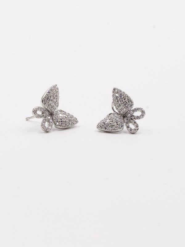 حلق فراشة زركون حلق متوفر 2 لون فضي