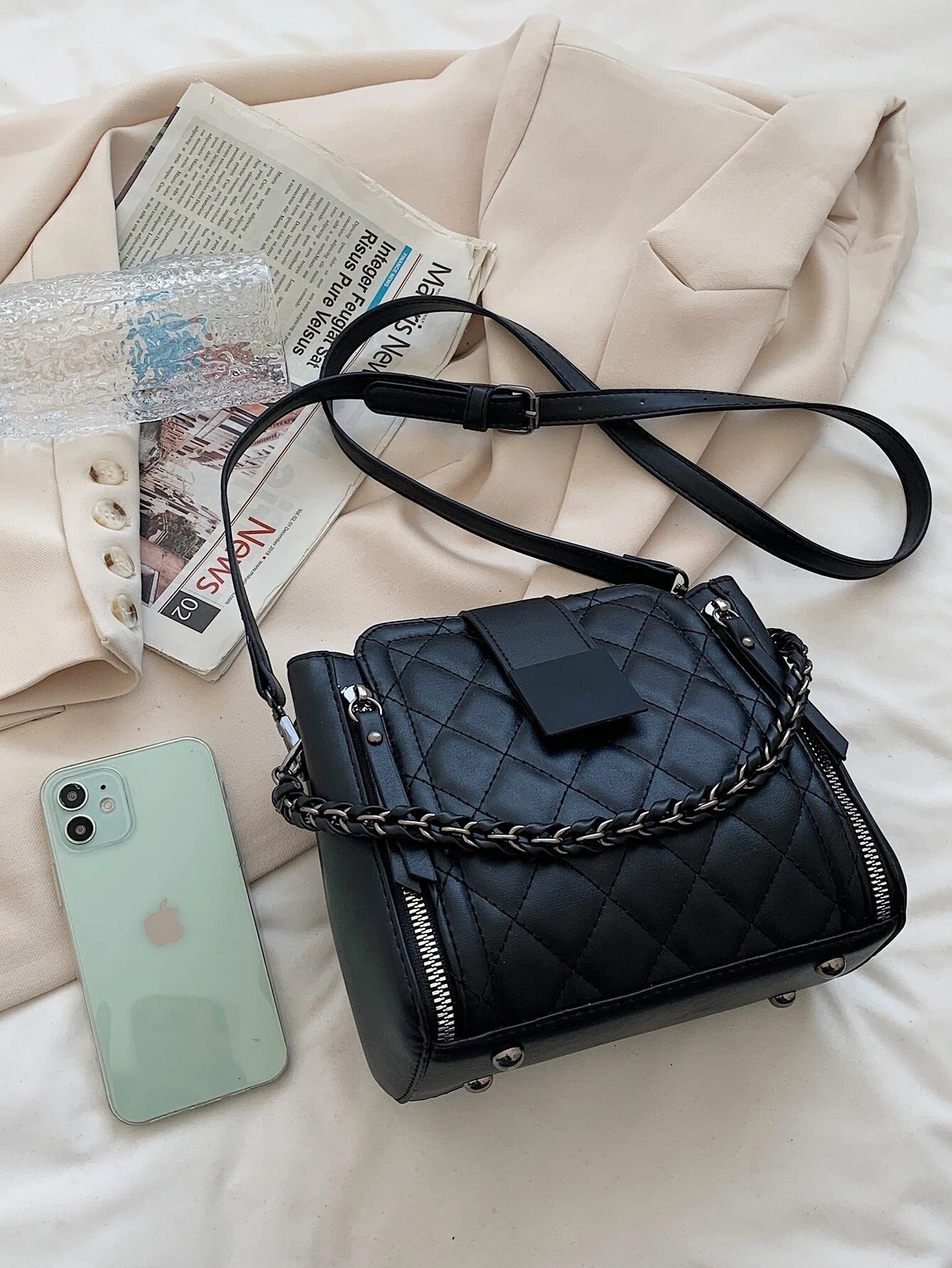 شنطة ساتشل نقشة مربعات صغيرة شنط وحقائب شنط