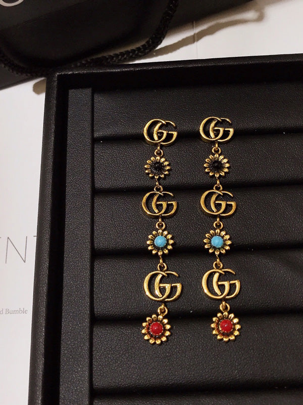 حلق قوتشي طويل حجر طبيعي حلق gucci