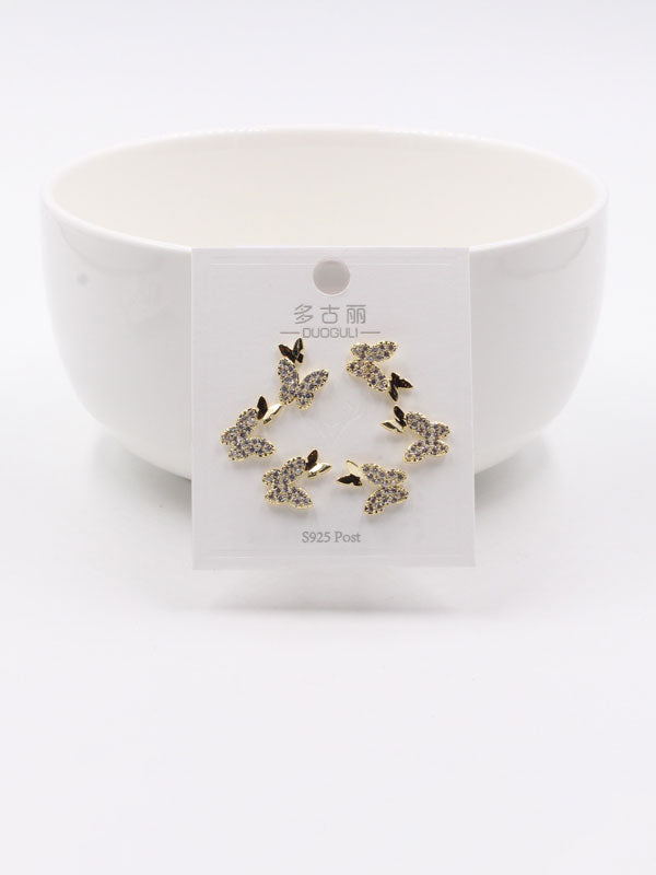 حلق فراشات مجموعة زركون حلق متوفر 1 لون ذهبي