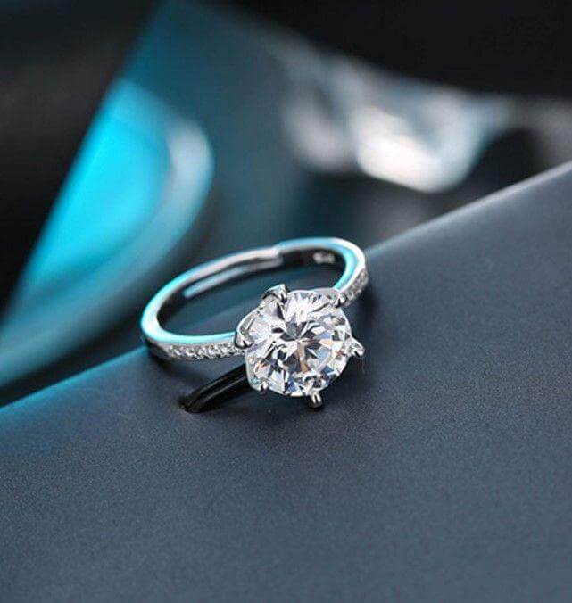 خاتم زركون سوليتير فضي خواتم متوفر 1 لون