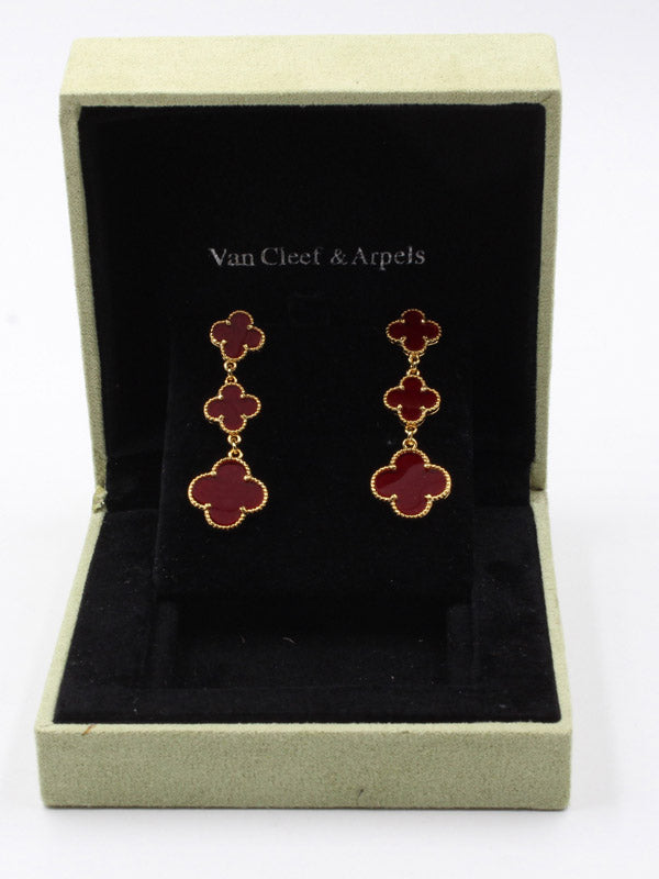 فان كليف حلق وردات طويل صدف طبيعي حلق van cleef عنابي