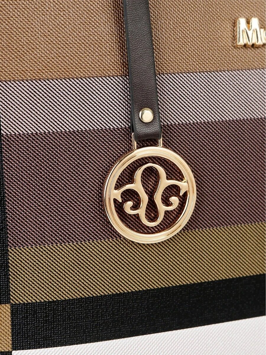 طقم حقيبة كتف كاروهات بني شنط وحقائب شنط