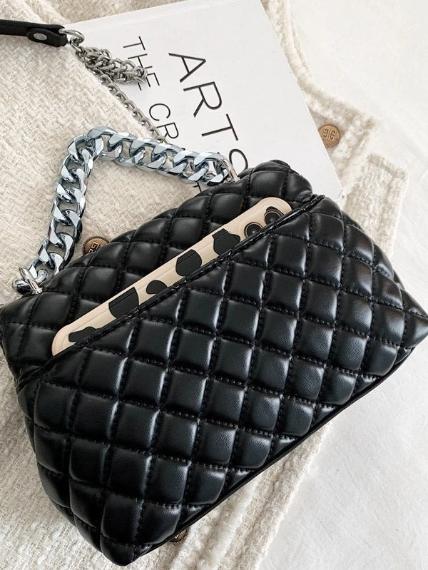 شنط كتف بخطوط مربعة بسلسلة شنط وحقائب شنط