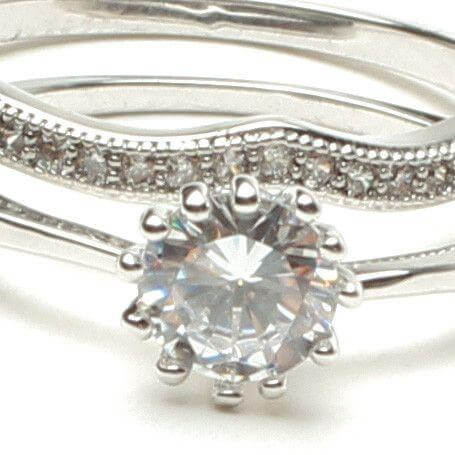 خواتم توينز فص سوليتير خواتم متوفر 2 لون فضي 6.5