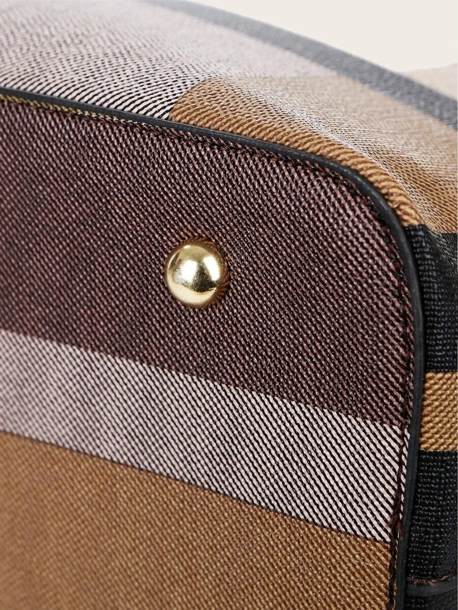 طقم حقيبة كتف كاروهات بني شنط وحقائب شنط