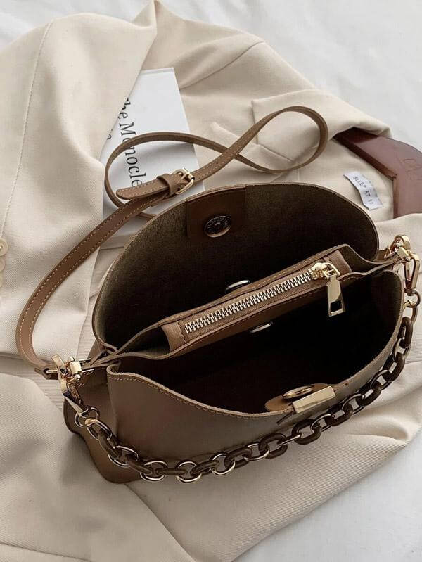 حقيبة كتف بسلسلة كاكي شنط وحقائب شنط