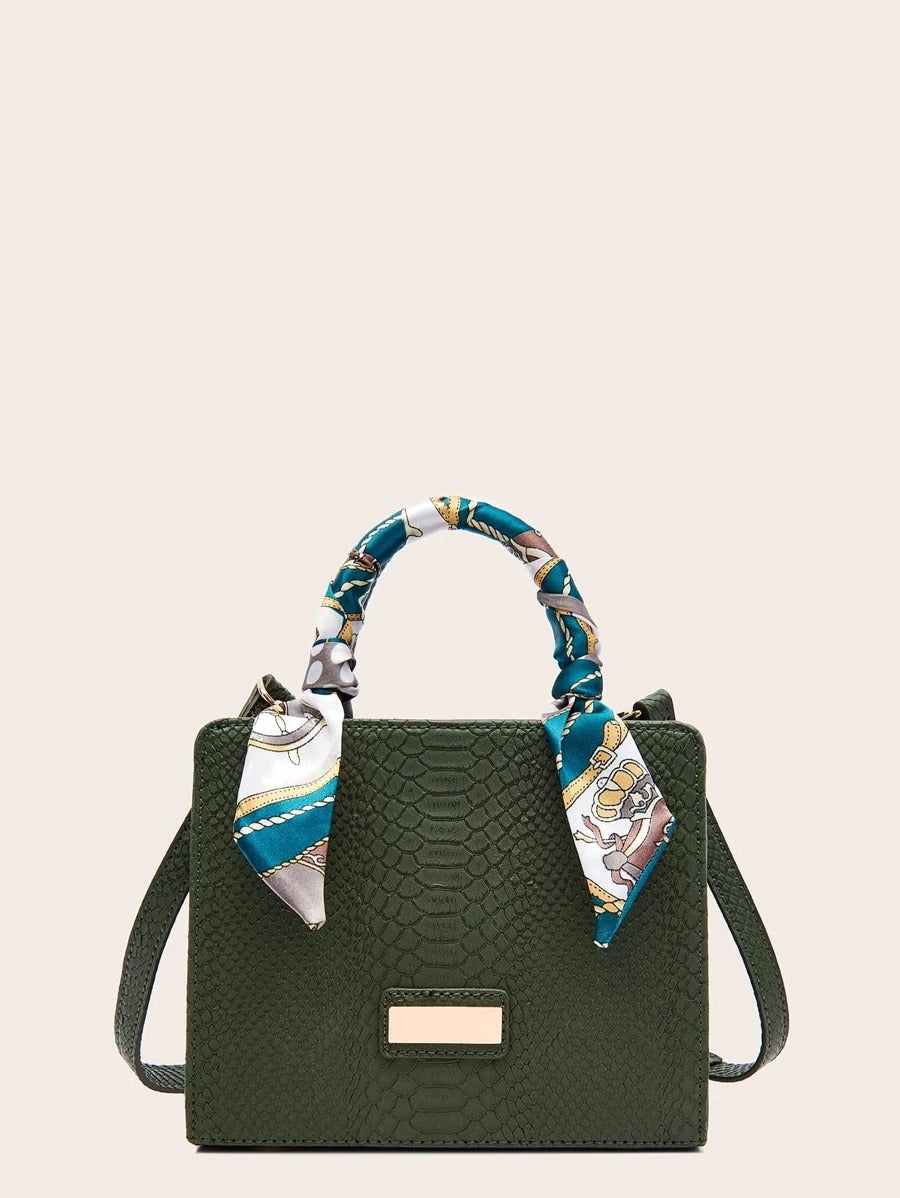 حقيبة كتف جلد بوشاح ملون شنط وحقائب شنط